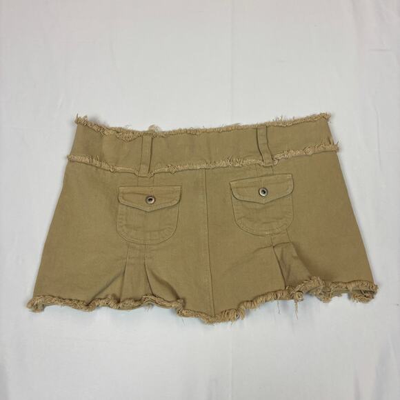 I.AM.GIA Skylar Skirt Raw Hem Pleated Tan Mini Skirt Women's Large Y2K - Picture 2 of 8